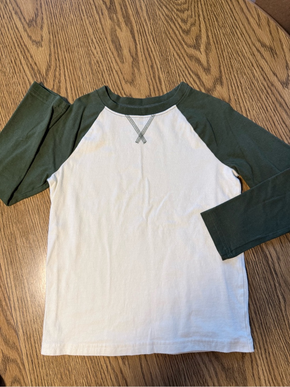 Jumping Beans Size 6/7 White Raglan Tee with Dark Green Sleeves Never Worn